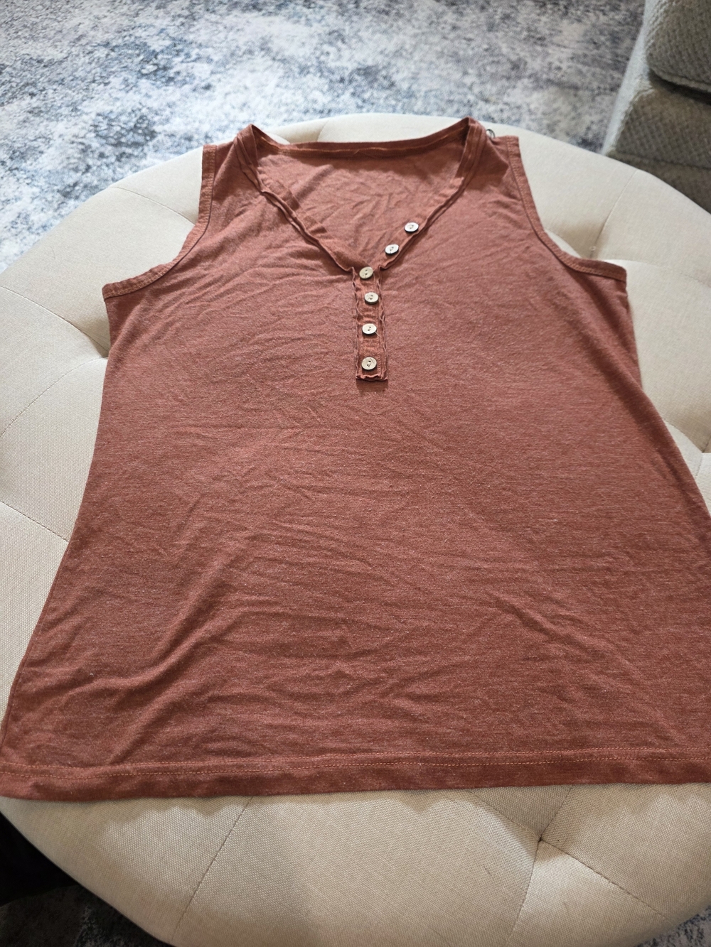 Button Henley Tank Top in Rust